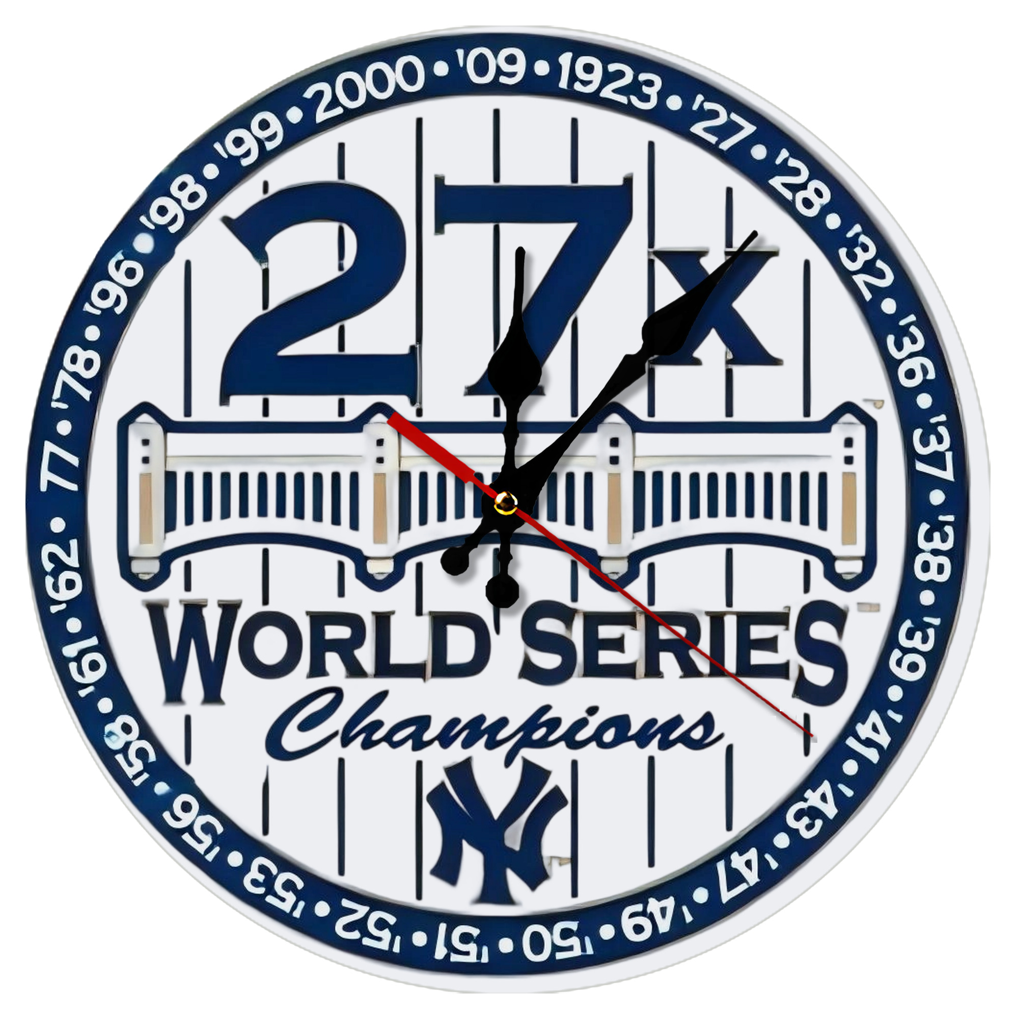 New York Yankees 27X WS Champions Silent Round Wall Clock – Modern & Stylish DIY Design, Durable Wood Construction, Easy To Install – Perfect For Office, Bedroom, Living Room, And More